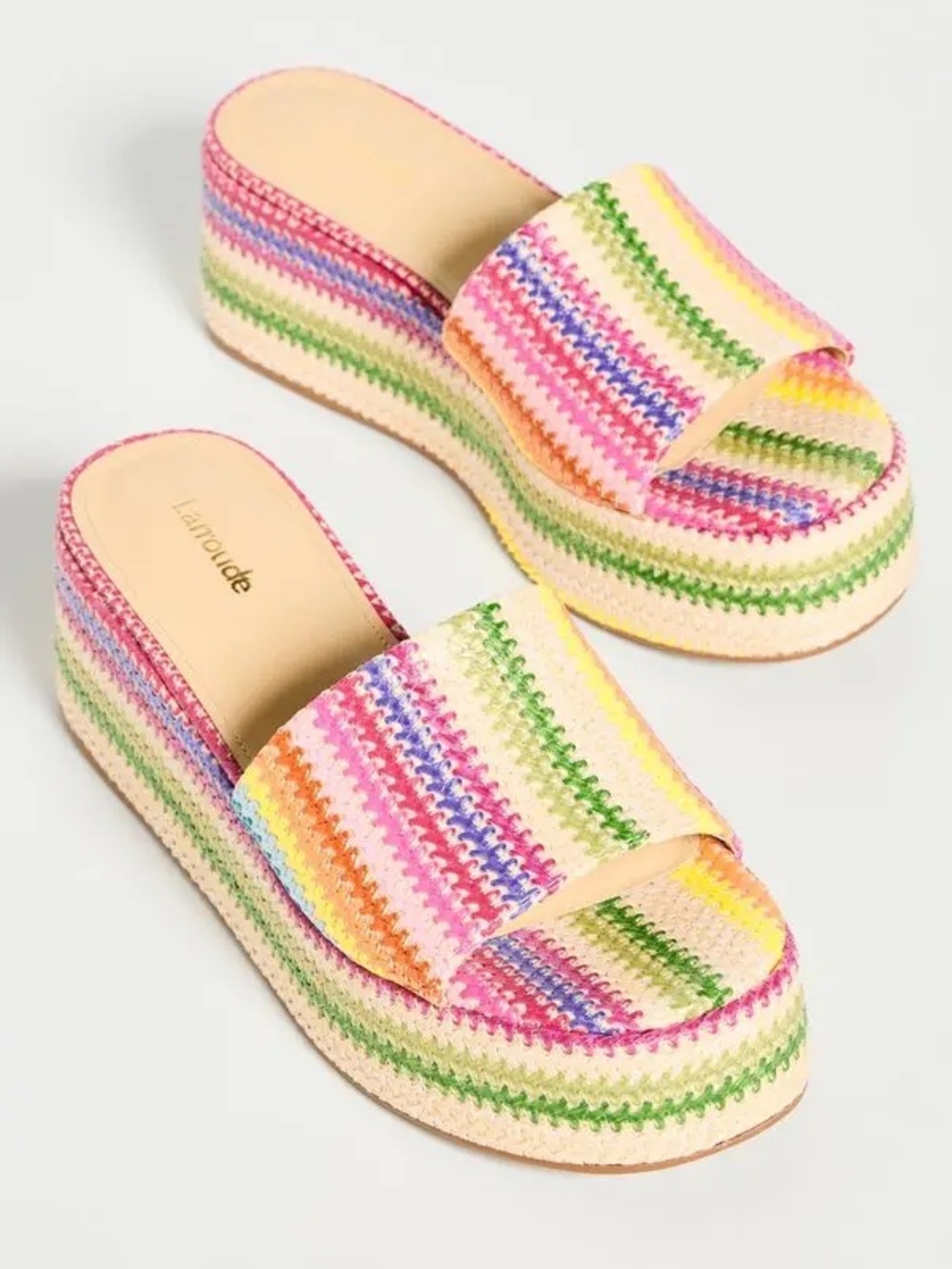 LARROUDE Alex RAINBOW Platform Sandals $315 Multicolor Platform Slide Striped 6